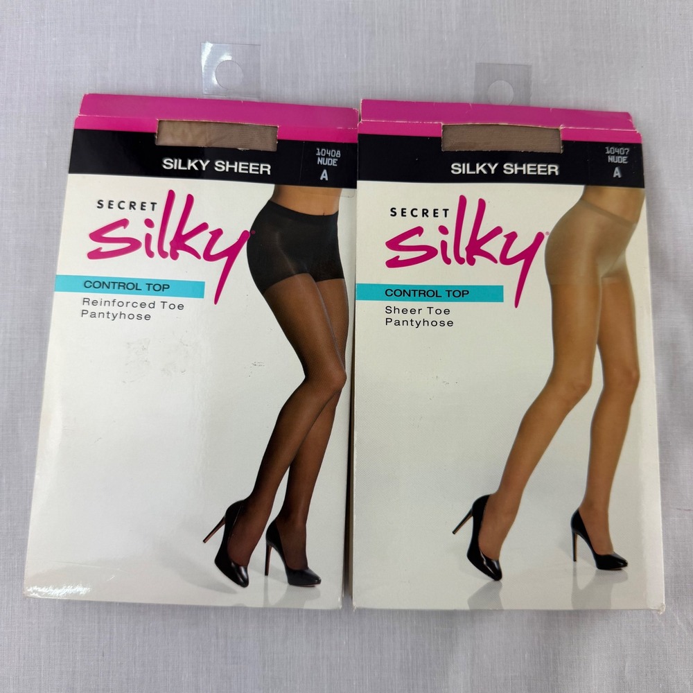 Secret Silky Control Top Pantyhose Nude Size A 2 Pack Sheer & Reinforced Toe